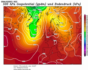 Omega-Wetterlage über Mitteleuropa August 2003